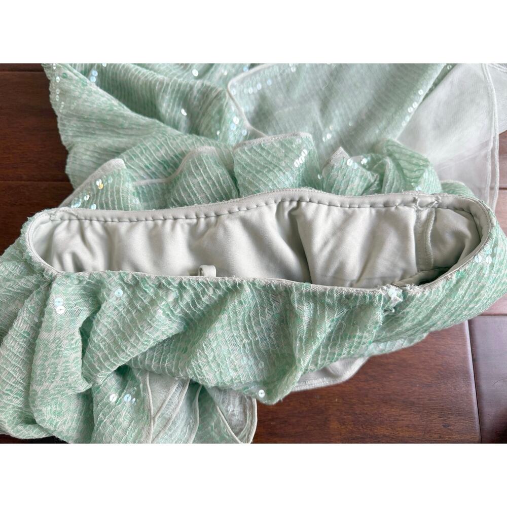 Mac Duggal NWT Sage Green Sequin One Shoulder Ruffle Cocktail Dress Size 4 - Picture 16 of 16